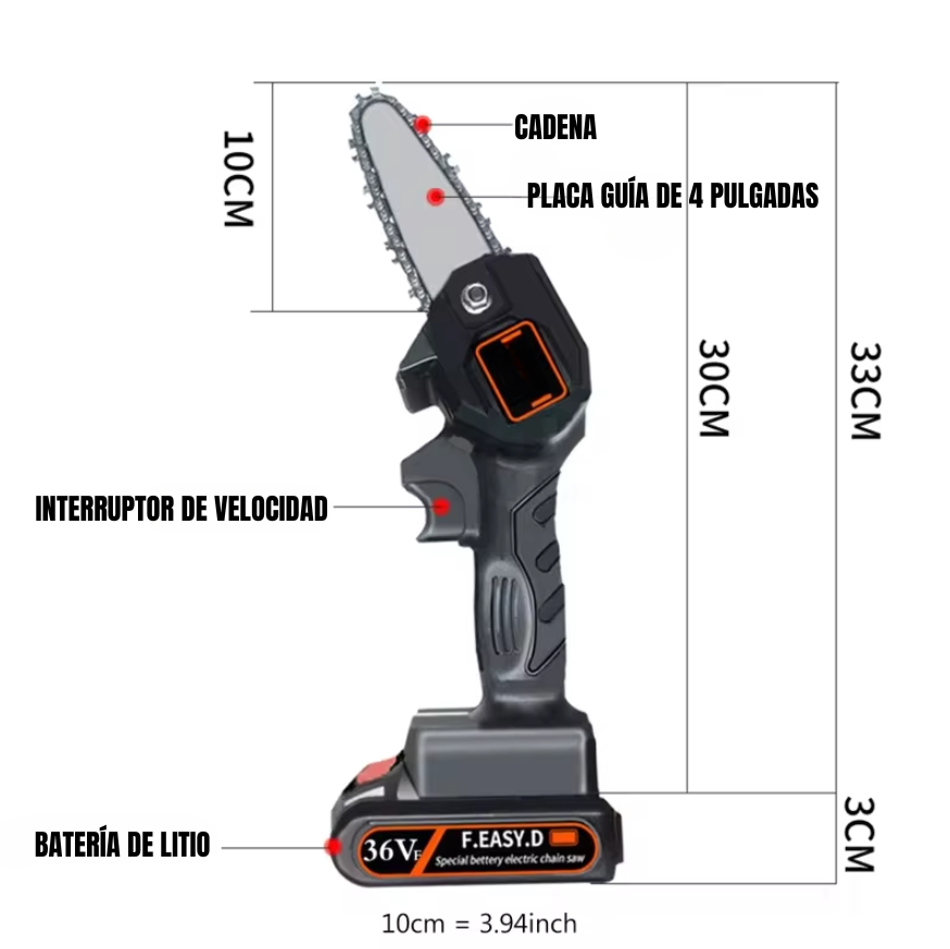 <STRONG>MINI SIERRA PRÓ MOTOSIERRA PORTÁTIL, RECARGABLE CON BATERIA DE24 V. ¡POTENCIA SIN CABLE!<STRONG>